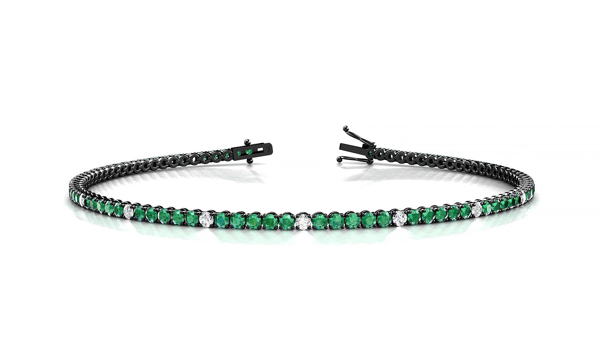 Firenze 5-1 | 18k Black Gold 1.7 mm Round Natural Emerald & Diamond 18 cm Tennis Bracelet