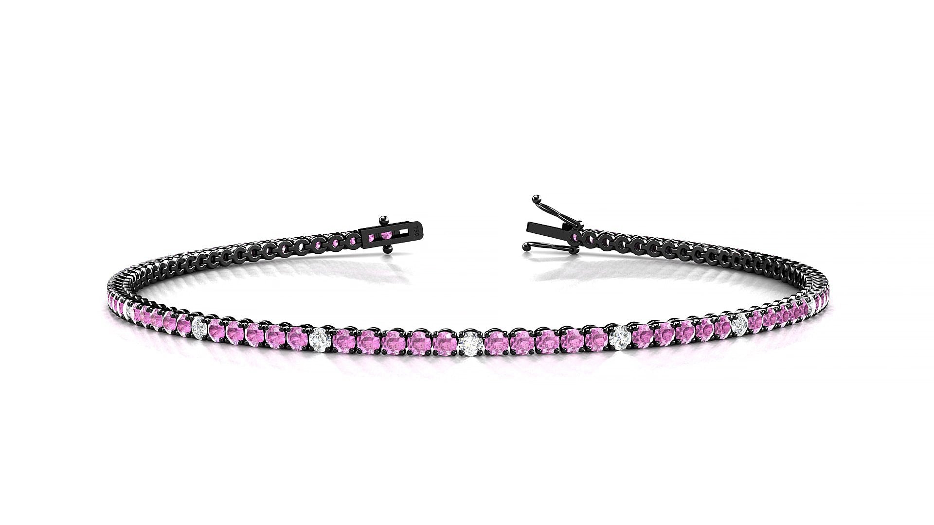 Firenze 5-1 | 18k Black Gold 1.7 mm Round Natural Pink Sapphire & Diamond 17 cm Tennis Bracelet