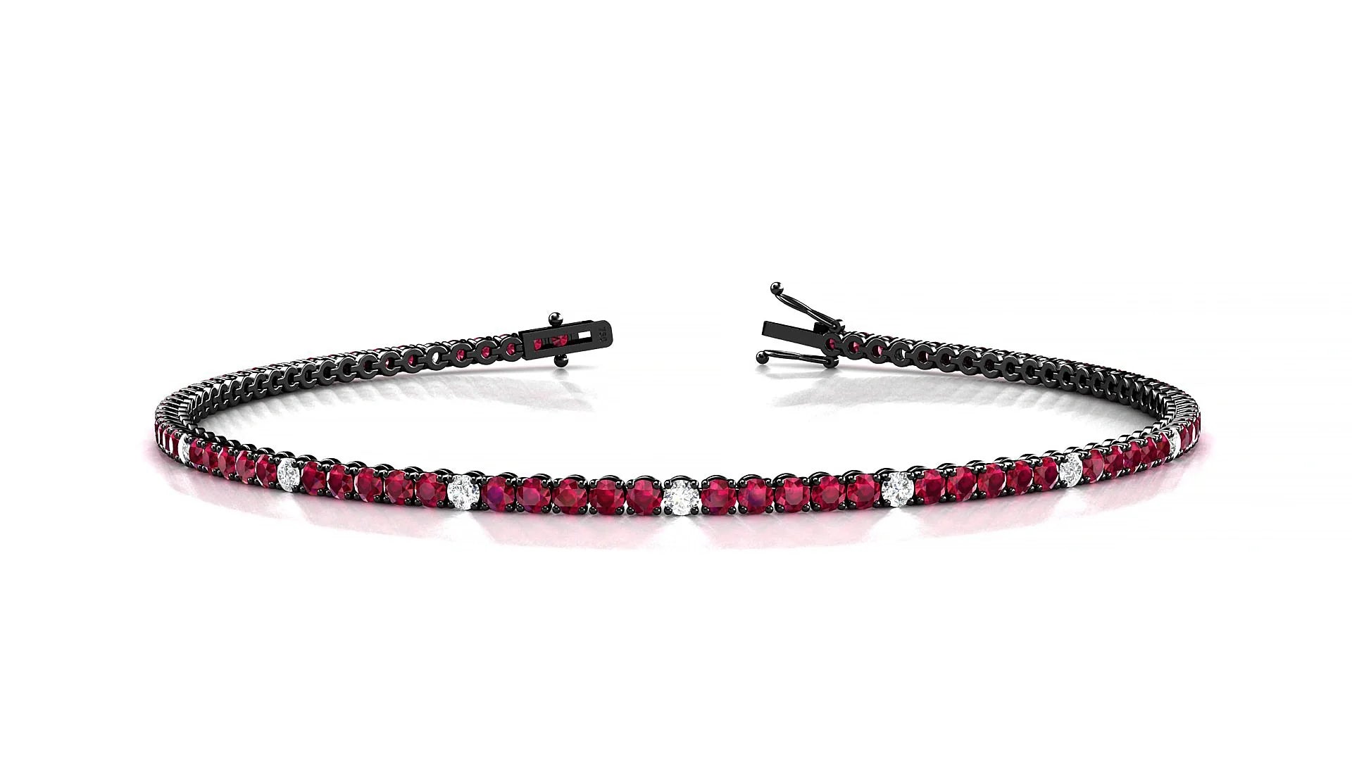 Firenze 5-1 | 18k Black Gold 1.7 mm Round Natural Ruby & Diamond Tennis Bracelet