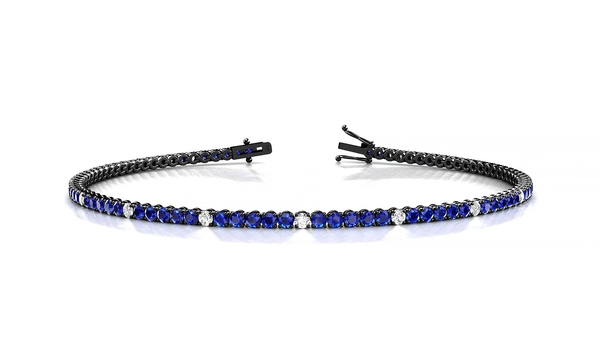 Firenze 5-1 | 18k Black Gold 1.7 mm Round Natural Sapphire & Diamond Tennis Bracelet
