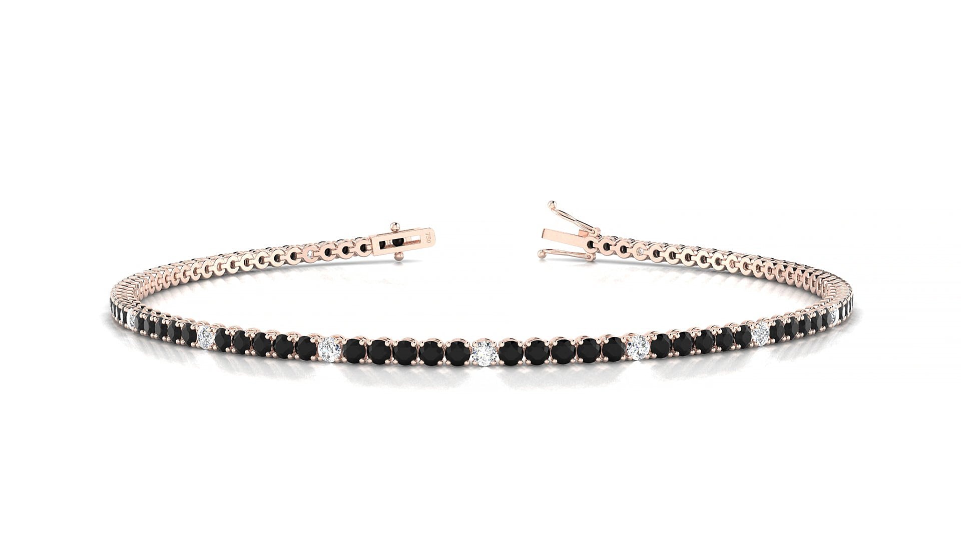 Firenze 5-1 | 18k Rose Gold 1.7 mm Round Natural Black Diamond & Diamond 15 cm Tennis Bracelet