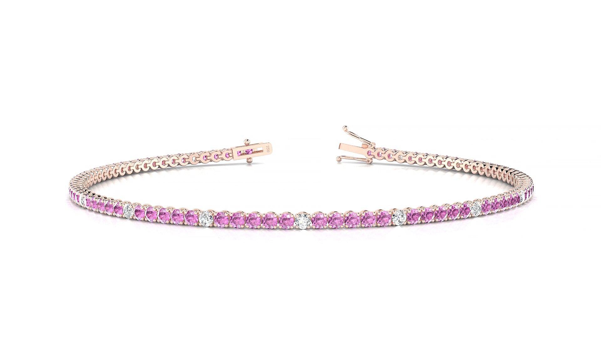 Firenze 5-1 | 18k Rose Gold 1.7 mm Round Natural Pink Sapphire & Diamond 15 cm Tennis Bracelet