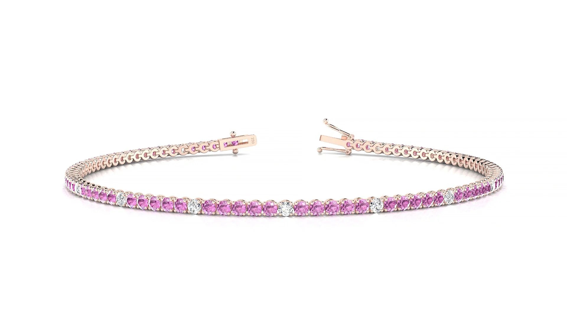 Firenze 5-1 | 18k Rose Gold 1.7 mm Round Natural Pink Sapphire & Diamond Tennis Bracelet