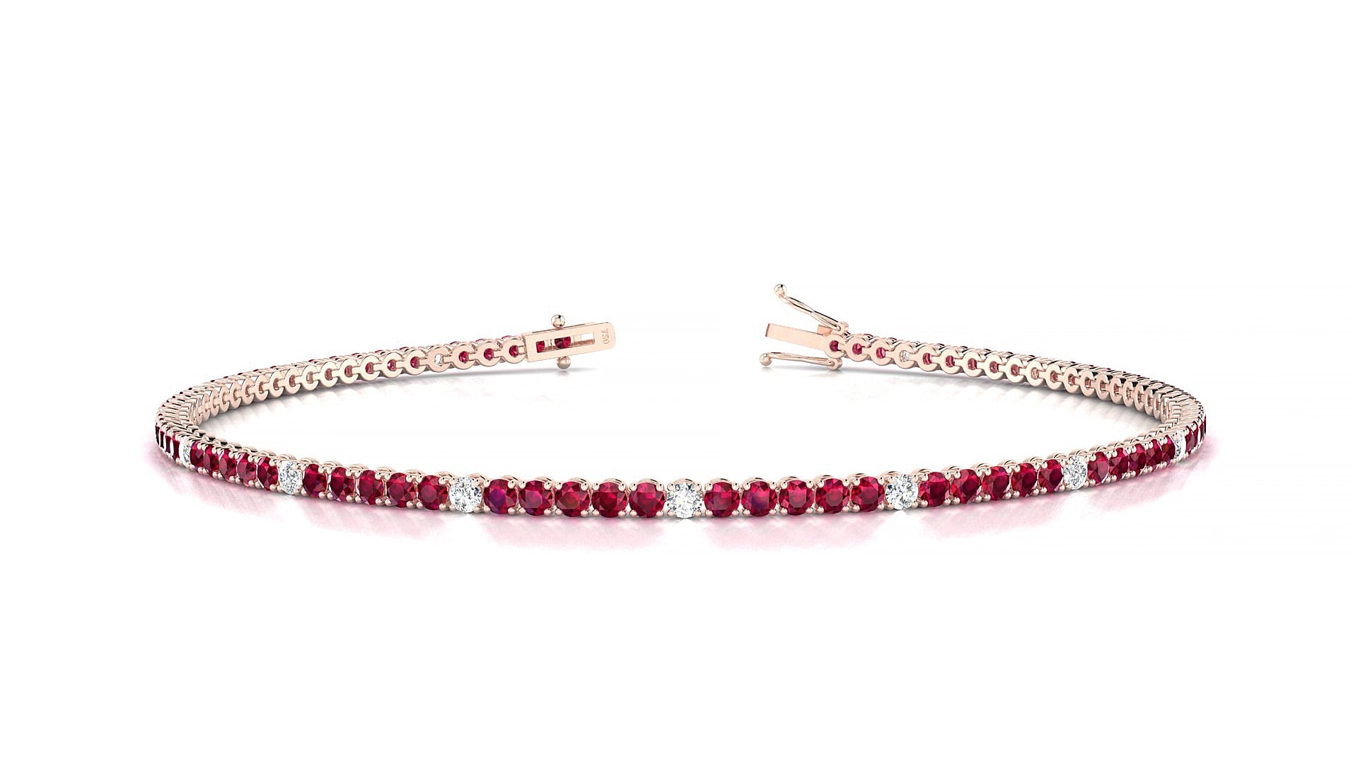 Firenze 5-1 | 18k Rose Gold 1.7 mm Round Natural Ruby & Diamond 18 cm Tennis Bracelet