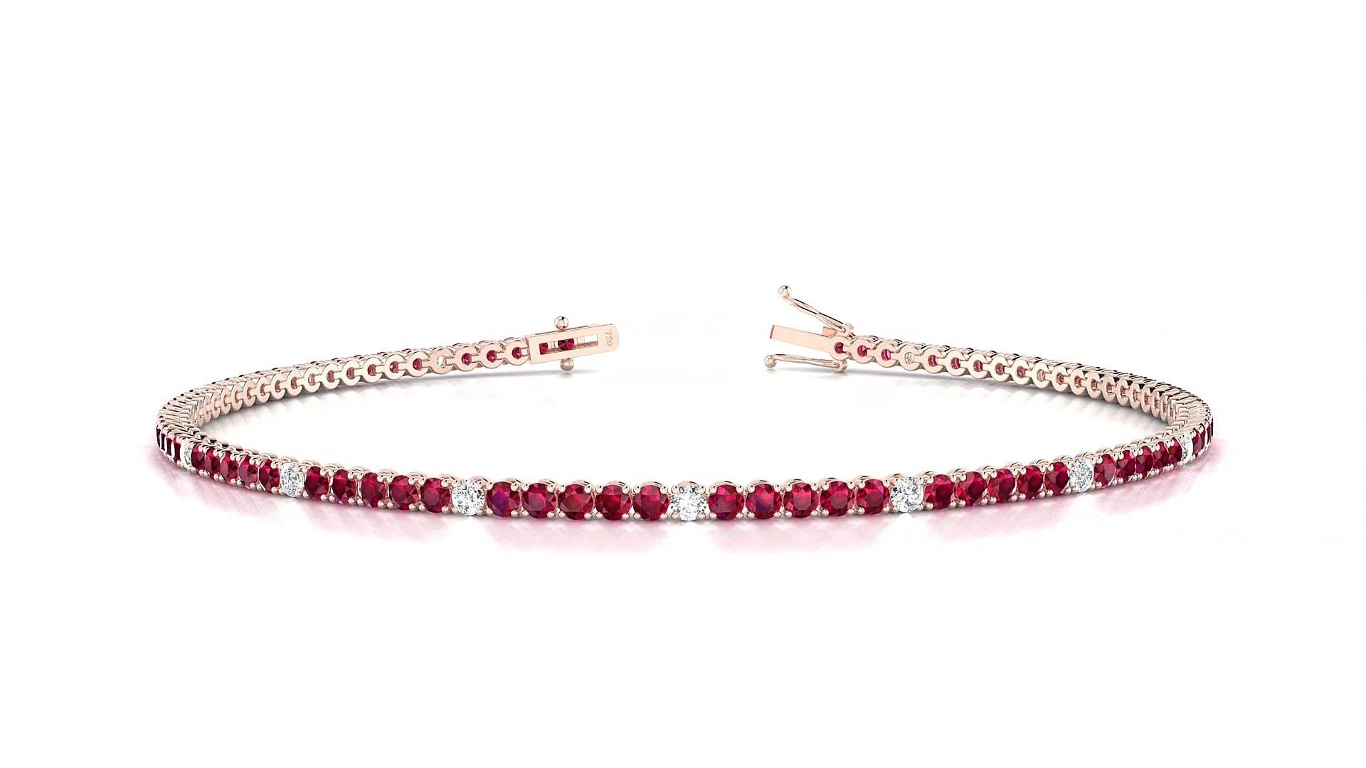 Firenze 5-1 | 18k Rose Gold 1.7 mm Round Natural Ruby & Diamond Tennis Bracelet