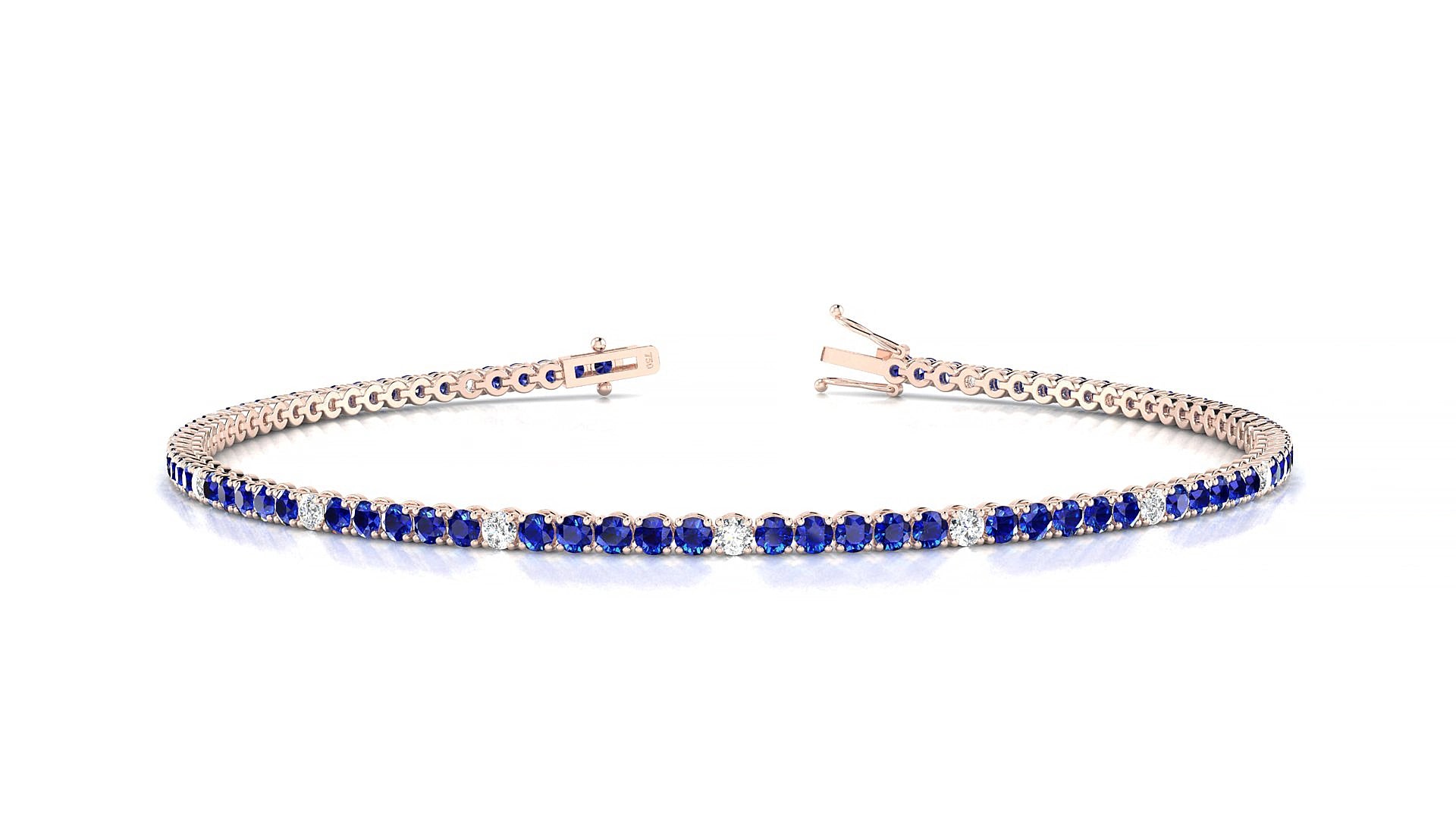 Firenze 5-1 | 18k Rose Gold 1.7 mm Round Natural Sapphire & Diamond 20 cm Tennis Bracelet