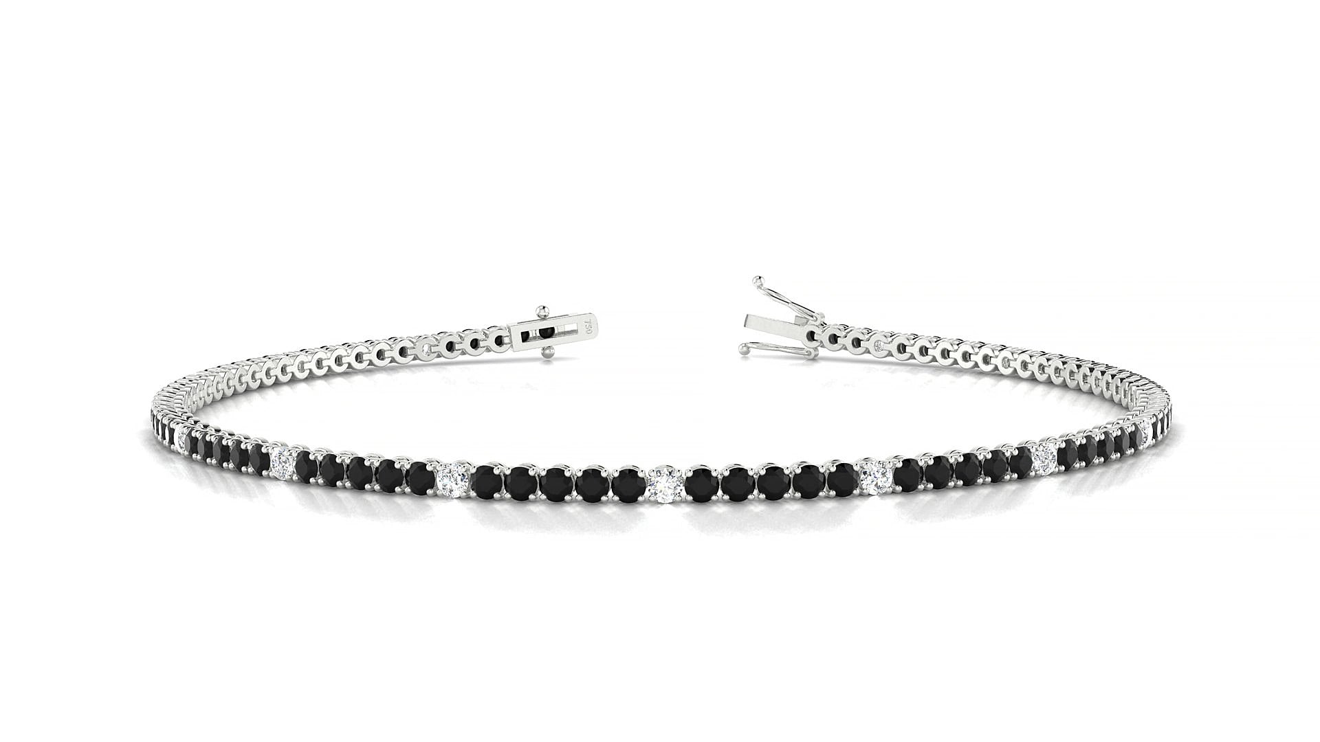 Firenze 5-1 | 18k White Gold 1.7 mm Round Natural Black Diamond & Diamond 15 cm Tennis Bracelet