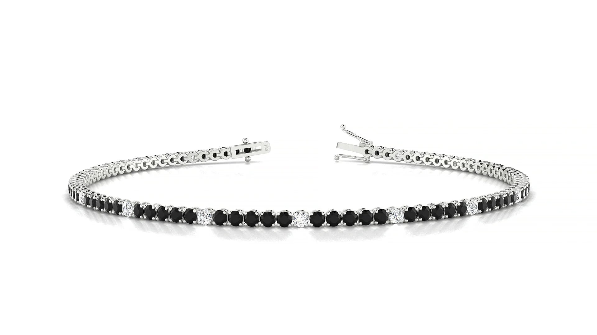 Firenze 5-1 | 18k White Gold 1.7 mm Round Natural Black Diamond & Diamond Tennis Bracelet