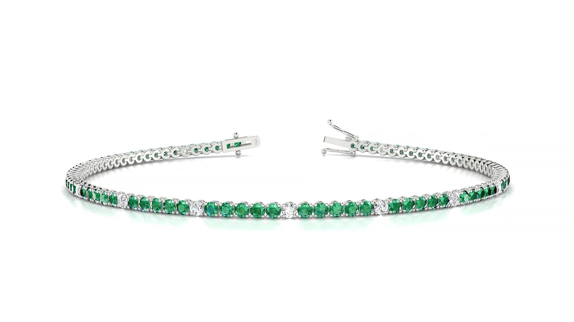 Firenze 5-1 | 18k White Gold 1.7 mm Round Natural Emerald & Diamond 15 cm Tennis Bracelet