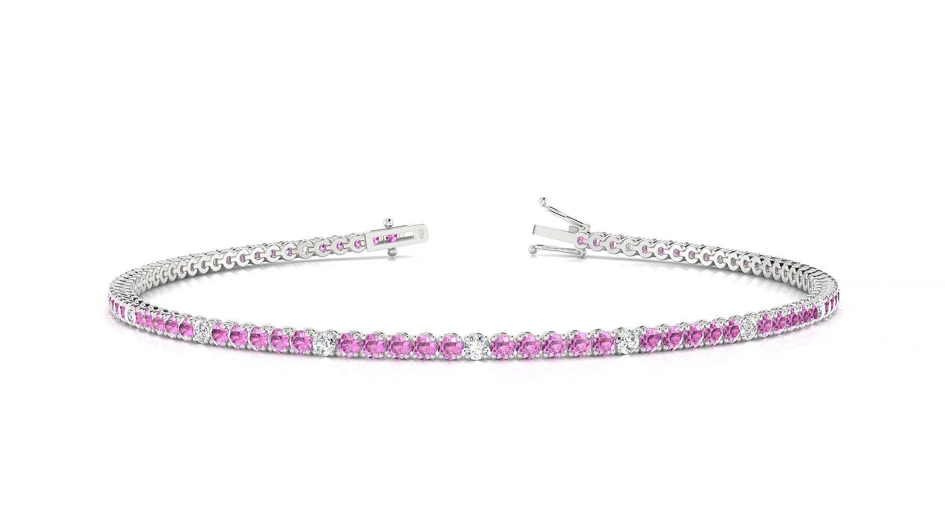 Firenze 5-1 | 18k White Gold 1.7 mm Round Natural Pink Sapphire & Diamond 16 cm Tennis Bracelet