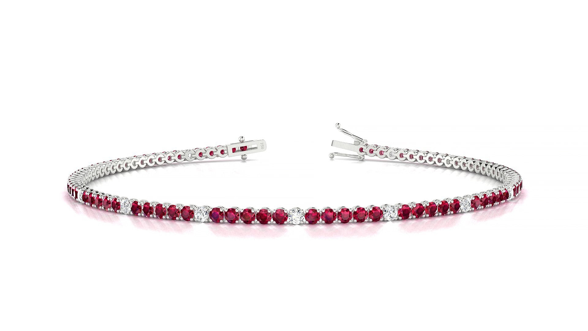 Firenze 5-1 | 18k White Gold 1.7 mm Round Natural Ruby & Diamond 19 cm Tennis Bracelet