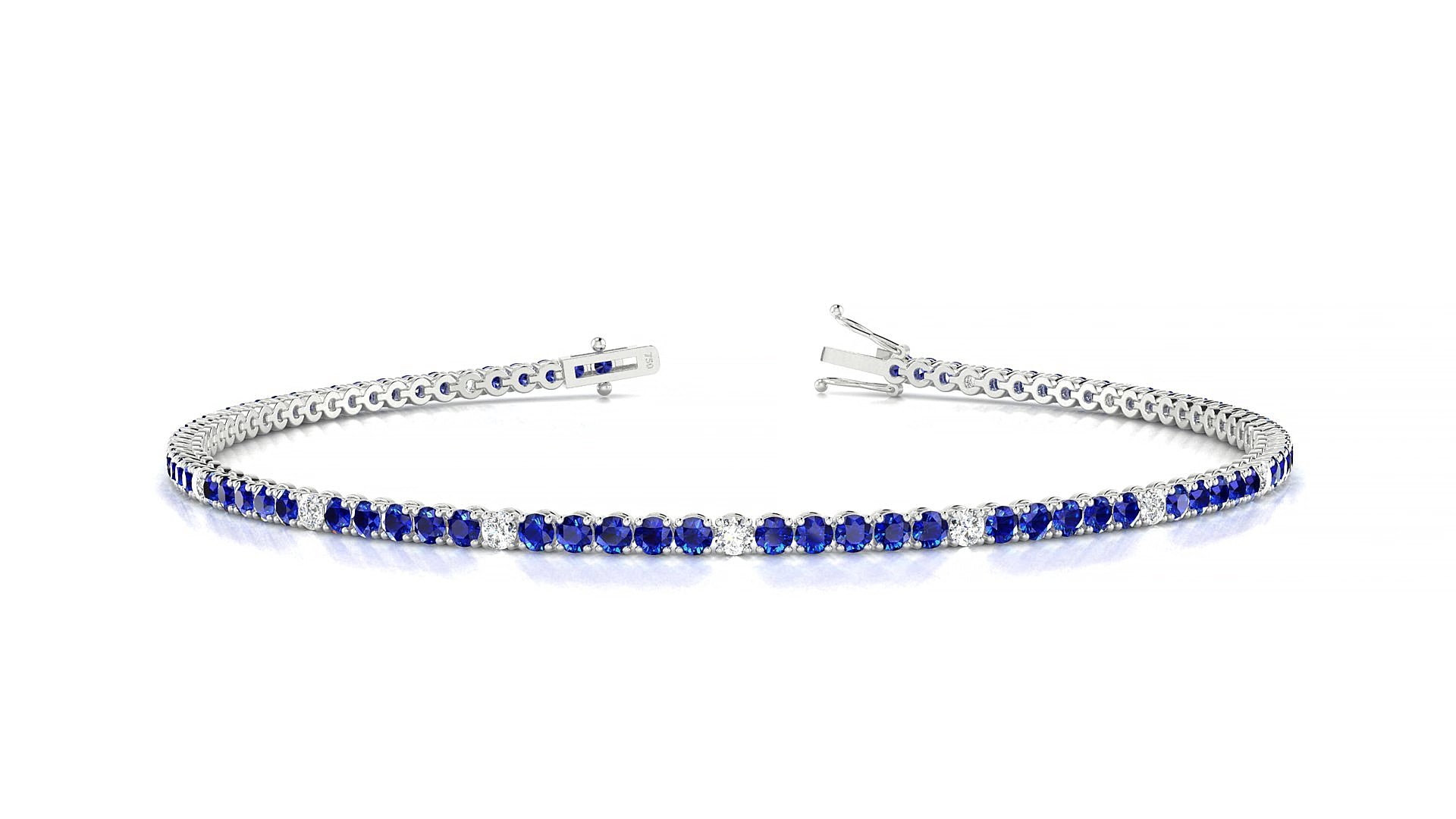 Firenze 5-1 | 18k White Gold 1.7 mm Round Natural Sapphire & Diamond 17 cm Tennis Bracelet