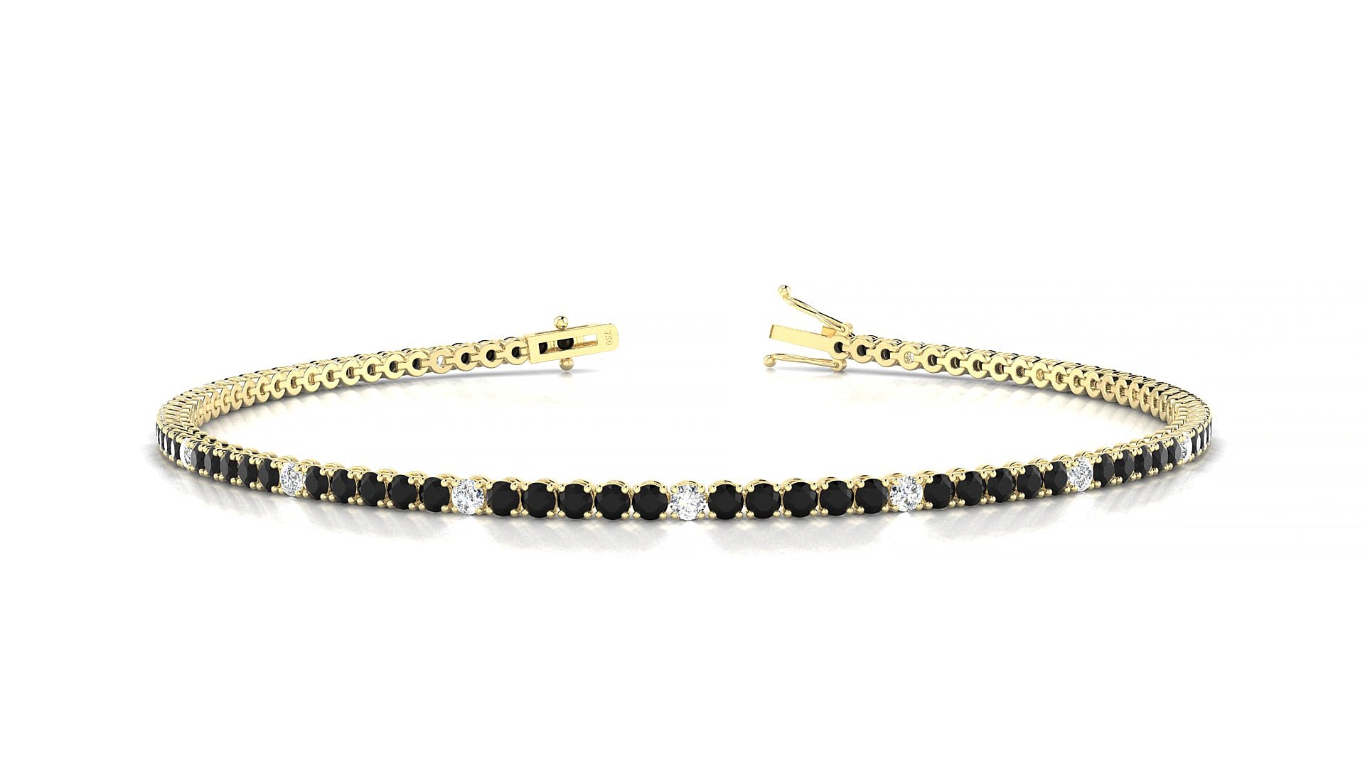 Firenze 5-1 | 18k Yellow Gold 1.7 mm Round Natural Black Diamond & Diamond 15 cm Tennis Bracelet