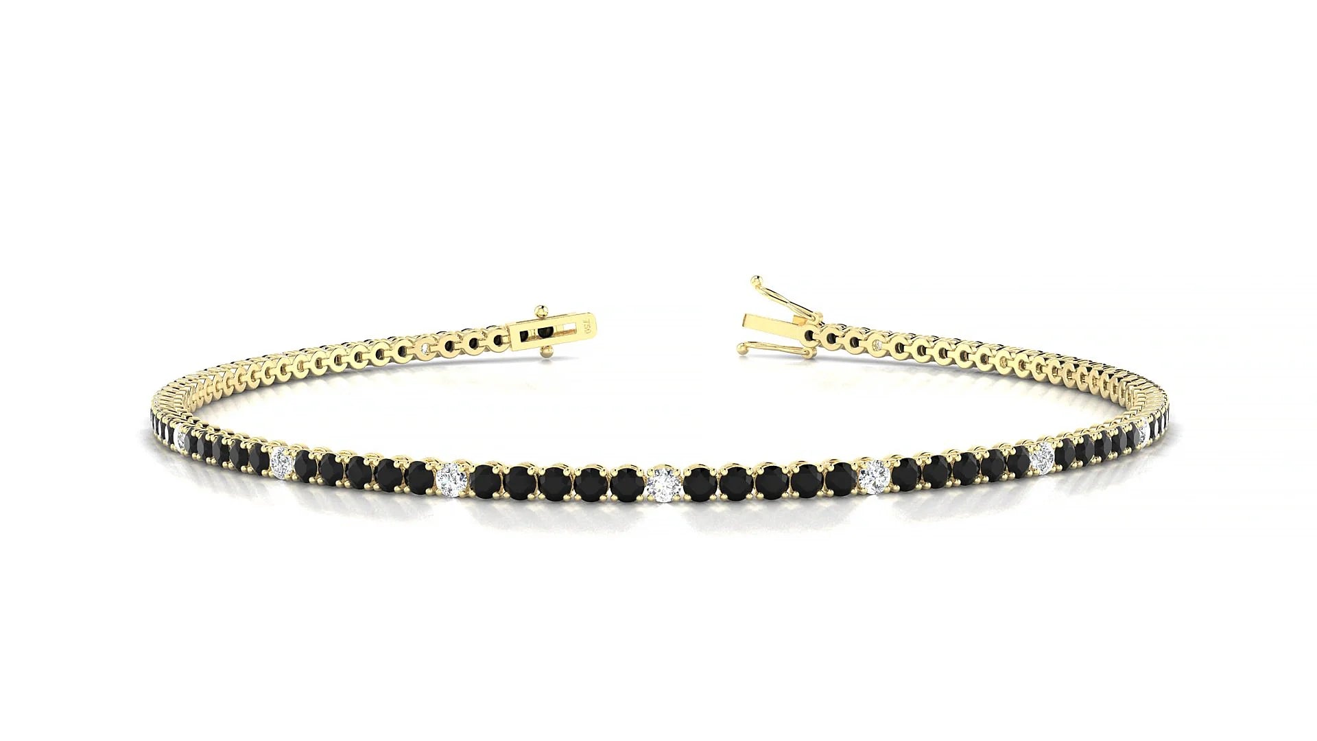Firenze 5-1 | 18k Yellow Gold 1.7 mm Round Natural Black Diamond & Diamond Tennis Bracelet