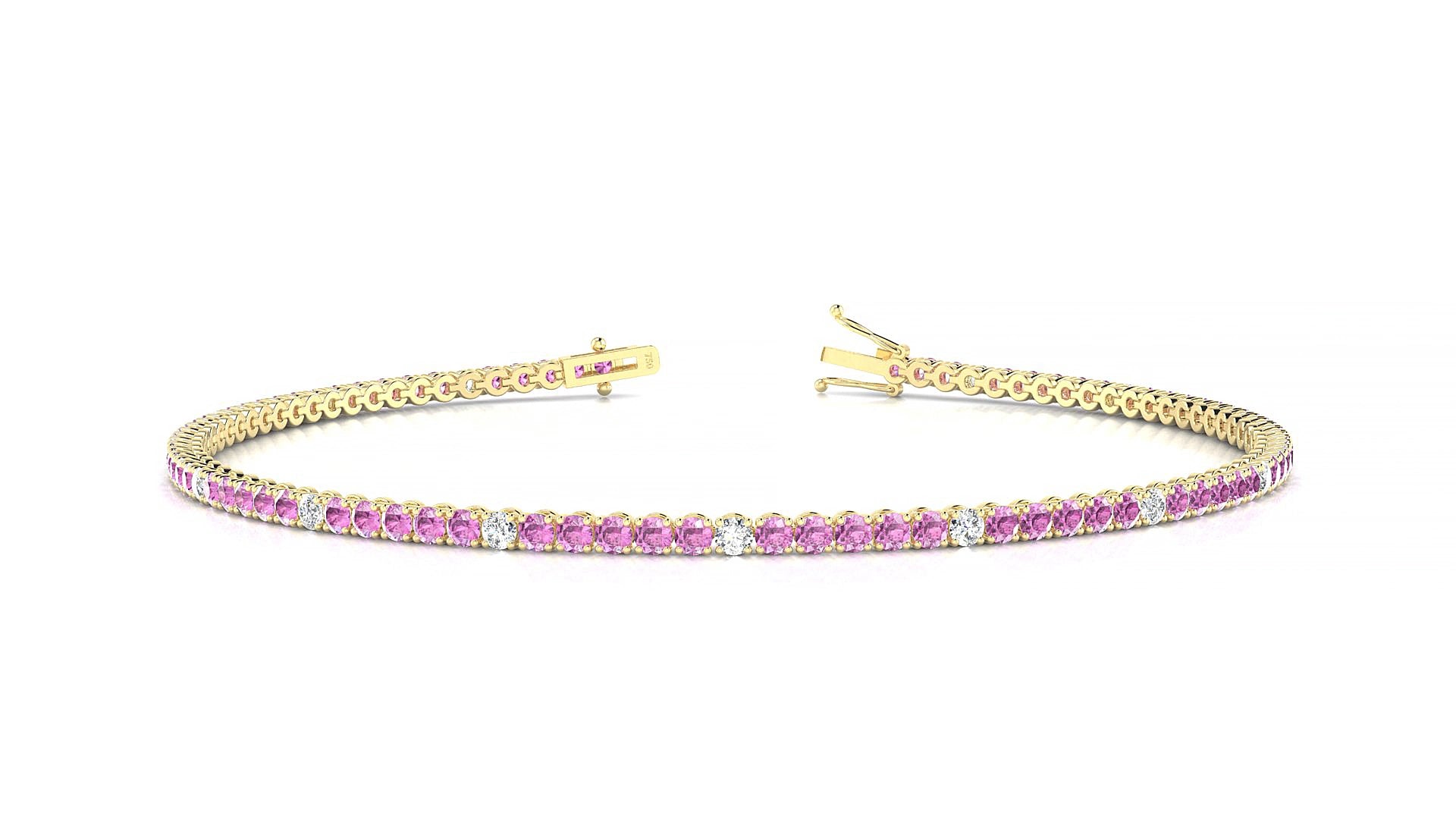 Firenze 5-1 | 18k Yellow Gold 1.7 mm Round Natural Pink Sapphire & Diamond 20 cm Tennis Bracelet