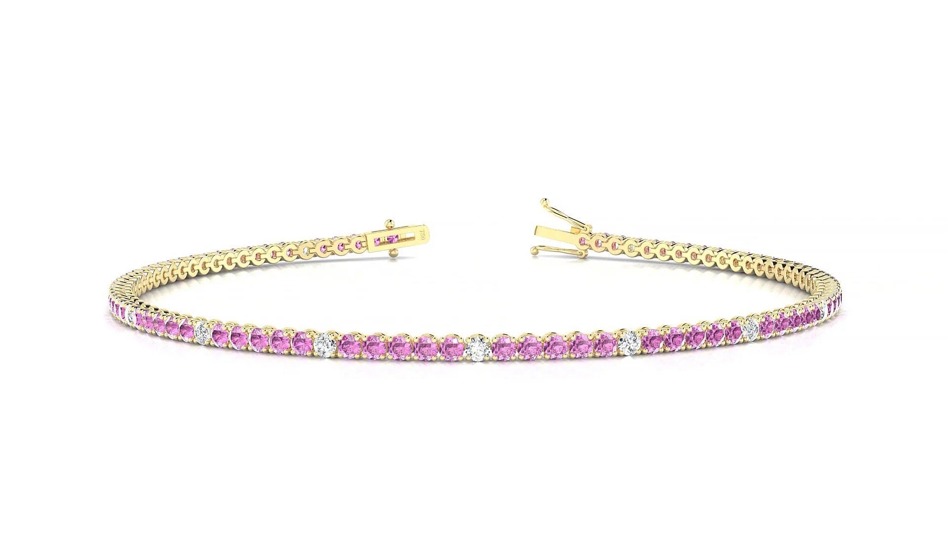 Firenze 5-1 | 18k Yellow Gold 1.7 mm Round Natural Pink Sapphire & Diamond Tennis Bracelet
