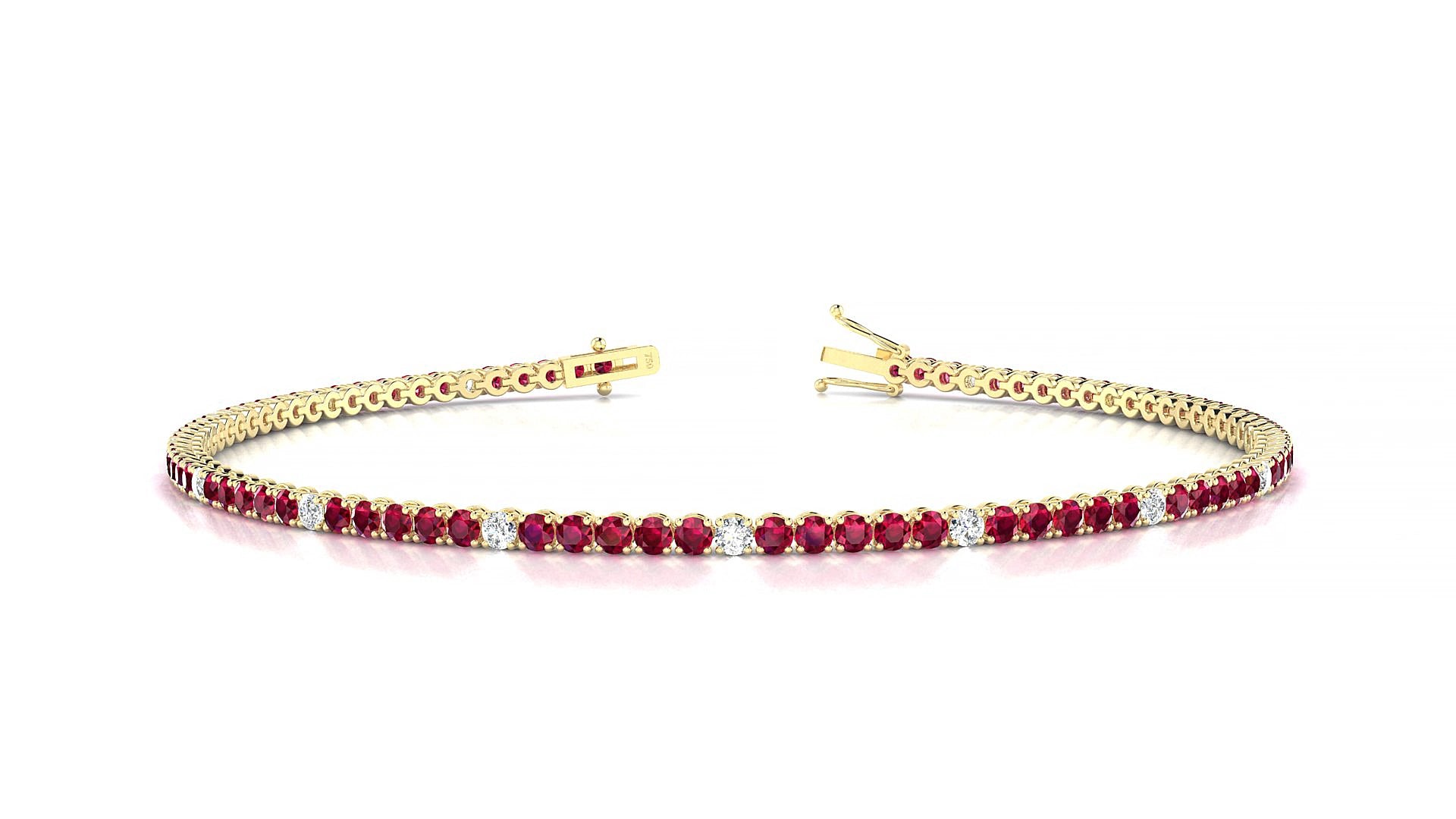 Firenze 5-1 | 18k Yellow Gold 1.7 mm Round Natural Ruby & Diamond 16 cm Tennis Bracelet