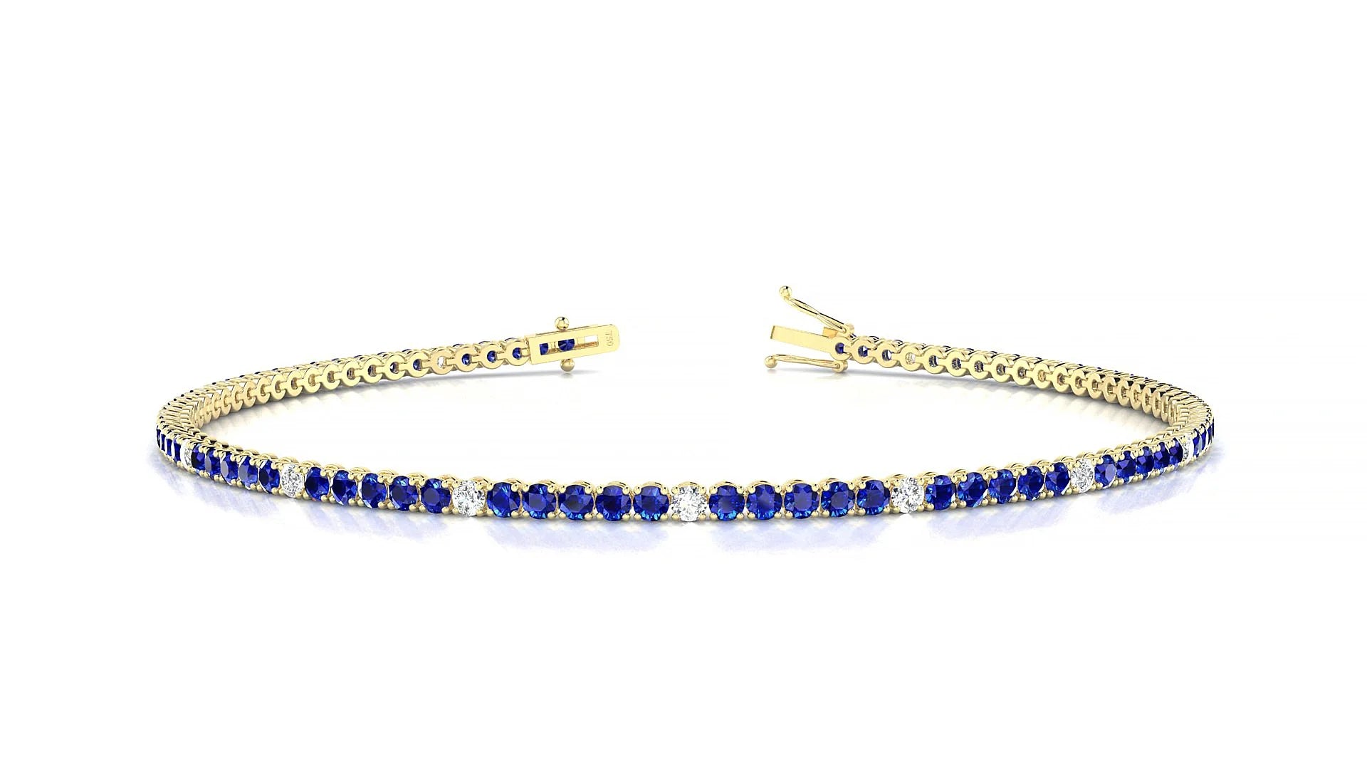 Firenze 5-1 | 18k Yellow Gold 1.7 mm Round Natural Sapphire & Diamond Tennis Bracelet