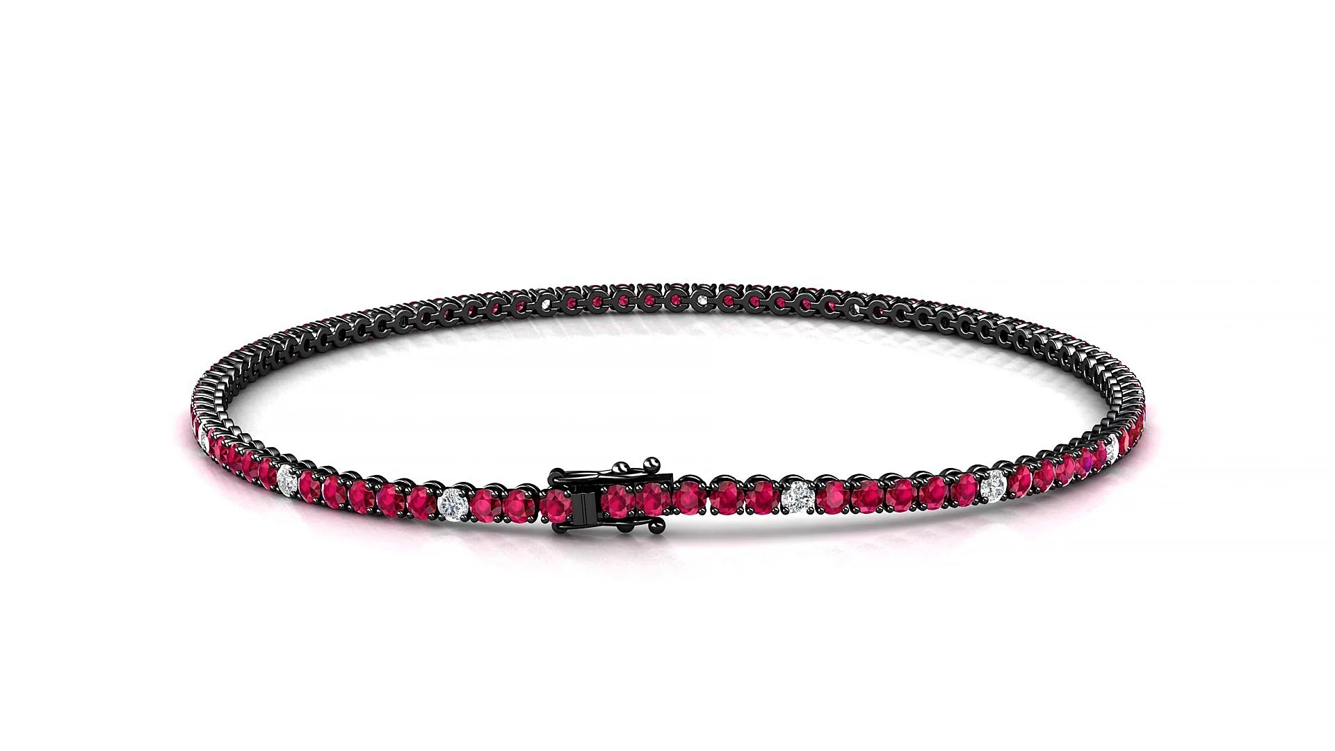 Firenze 5-1 | 18k Black Gold 1.7 mm Round Natural Ruby & Diamond Tennis Bracelet