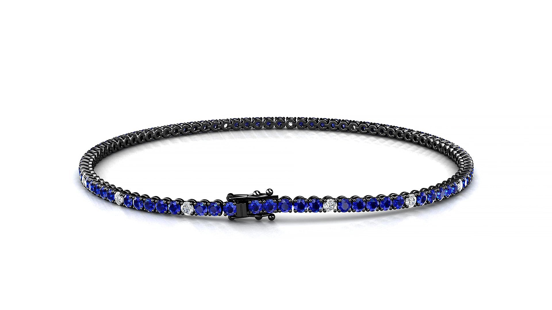 Firenze 5-1 | 18k Black Gold 1.7 mm Round Natural Sapphire & Diamond 15 cm Tennis Bracelet