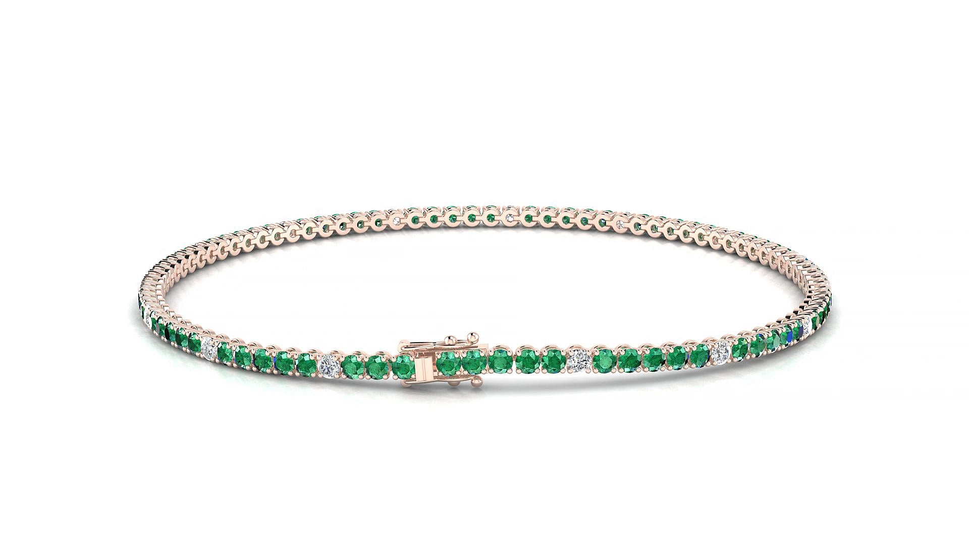 Firenze 5-1 | 18k Rose Gold 1.7 mm Round Natural Emerald & Diamond 15 cm Tennis Bracelet