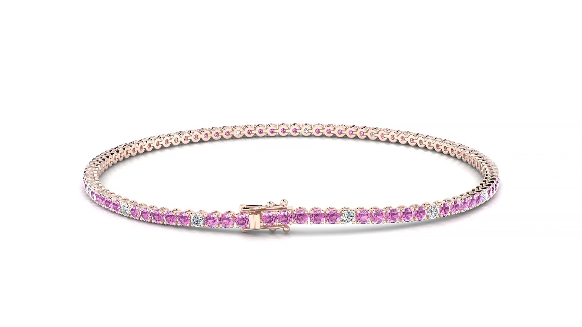 Firenze 5-1 | 18k Rose Gold 1.7 mm Round Natural Pink Sapphire & Diamond 17 cm Tennis Bracelet