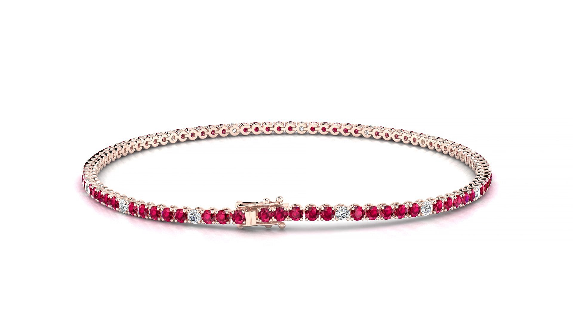 Firenze 5-1 | 18k Rose Gold 1.7 mm Round Natural Ruby & Diamond 20 cm Tennis Bracelet