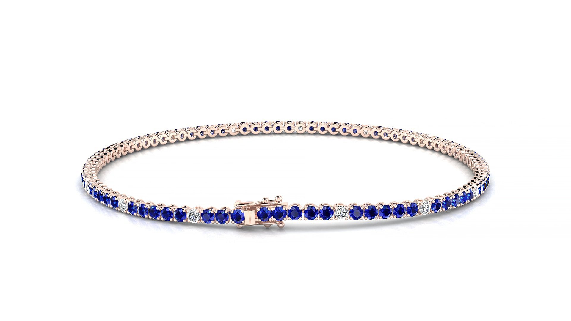 Firenze 5-1 | 18k Rose Gold 1.7 mm Round Natural Sapphire & Diamond 17 cm Tennis Bracelet