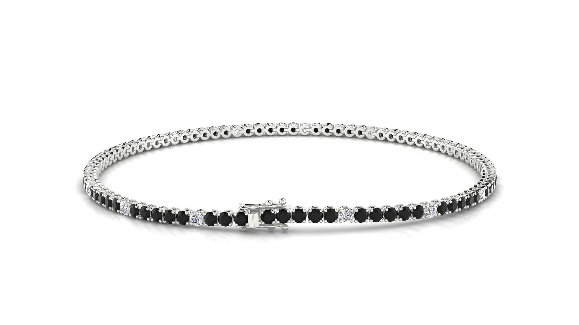 Firenze 5-1 | 18k White Gold 1.7 mm Round Natural Black Diamond & Diamond 15 cm Tennis Bracelet