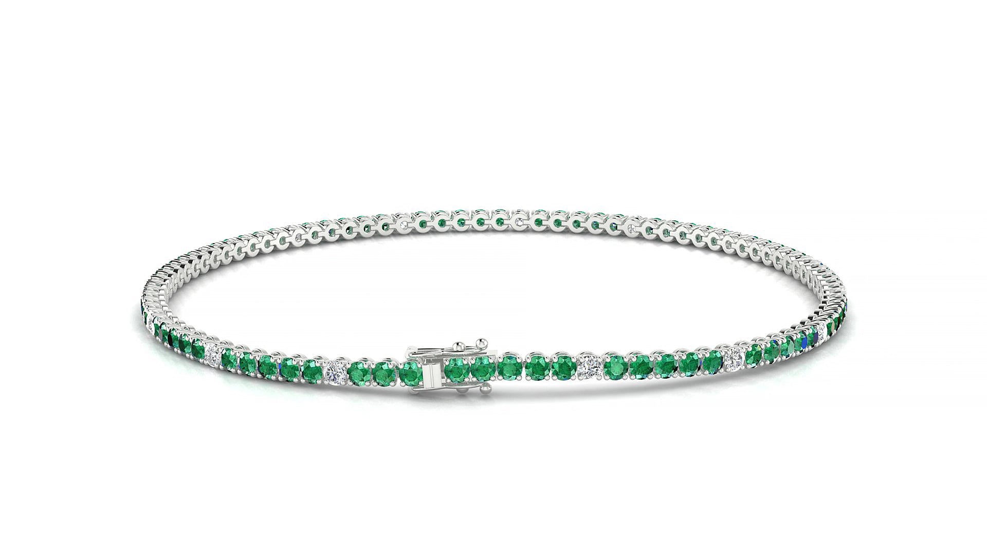 Firenze 5-1 | 18k White Gold 1.7 mm Round Natural Emerald & Diamond 15 cm Tennis Bracelet