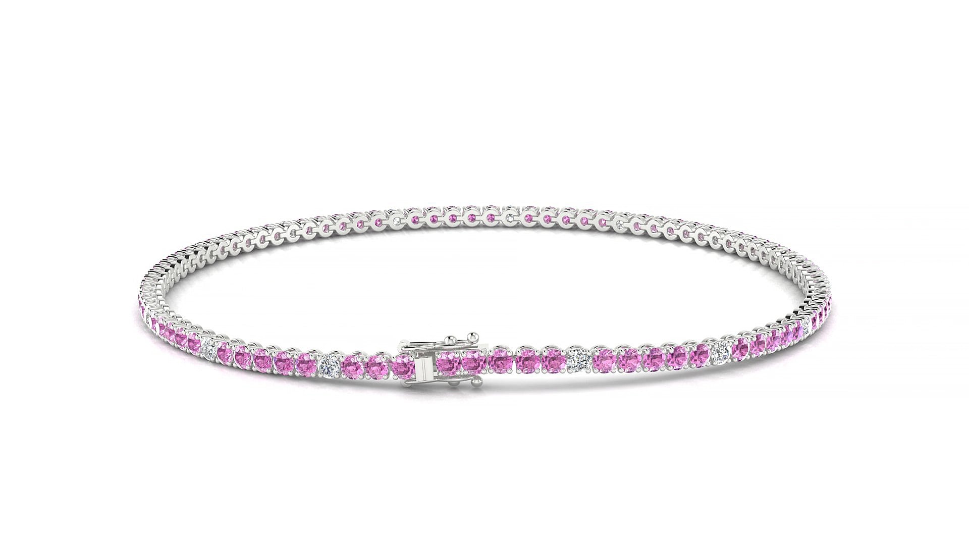 Firenze 5-1 | 18k White Gold 1.7 mm Round Natural Pink Sapphire & Diamond 16 cm Tennis Bracelet