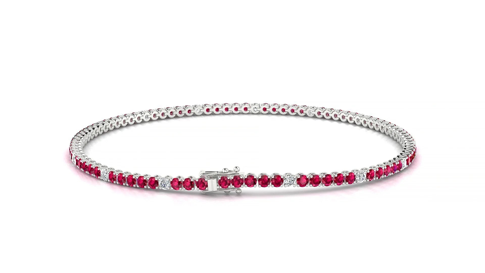 Firenze 5-1 | 18k White Gold 1.7 mm Round Natural Ruby & Diamond Tennis Bracelet