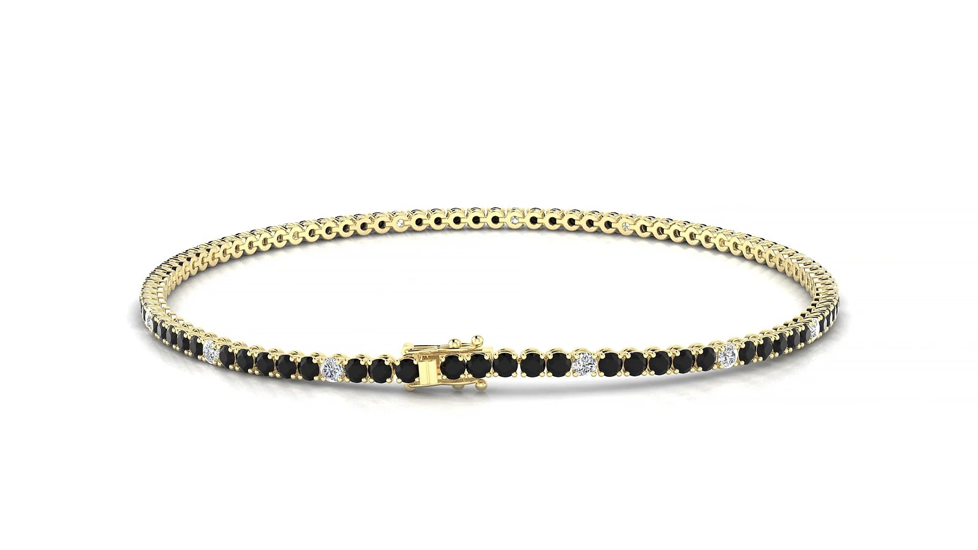 Firenze 5-1 | 18k Yellow Gold 1.7 mm Round Natural Black Diamond & Diamond Tennis Bracelet