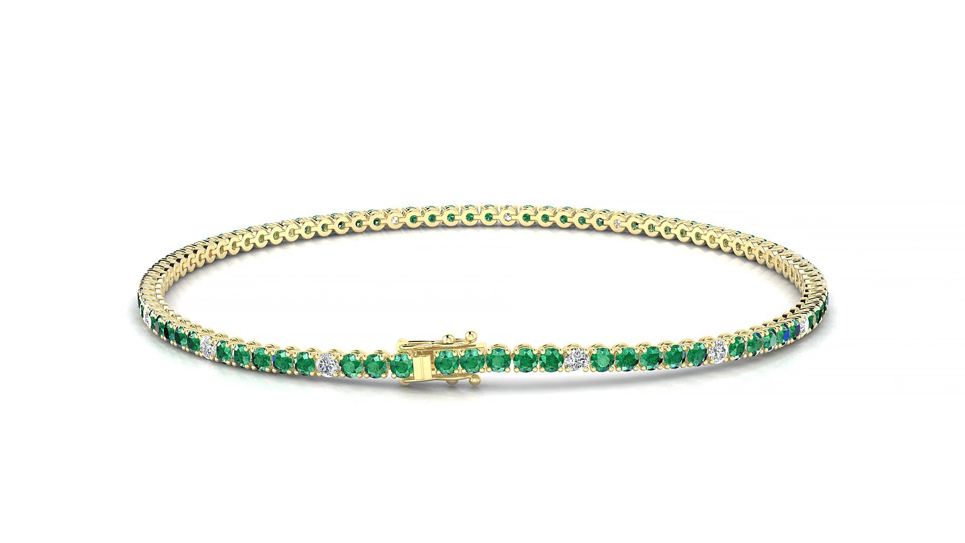 Firenze 5-1 | 18k Yellow Gold 1.7 mm Round Natural Emerald & Diamond 15 cm Tennis Bracelet