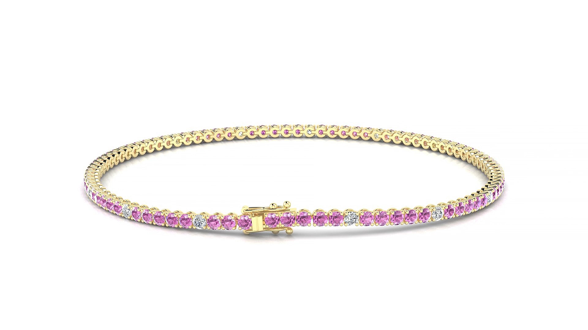Firenze 5-1 | 18k Yellow Gold 1.7 mm Round Natural Pink Sapphire & Diamond 16 cm Tennis Bracelet