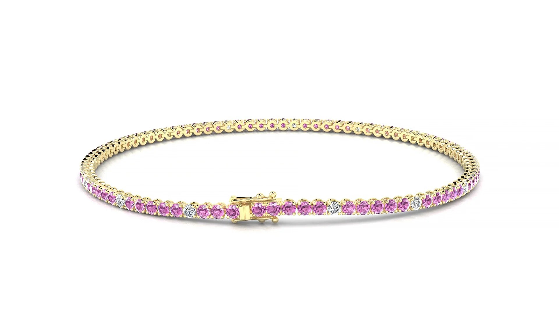 Firenze 5-1 | 18k Yellow Gold 1.7 mm Round Natural Pink Sapphire & Diamond Tennis Bracelet