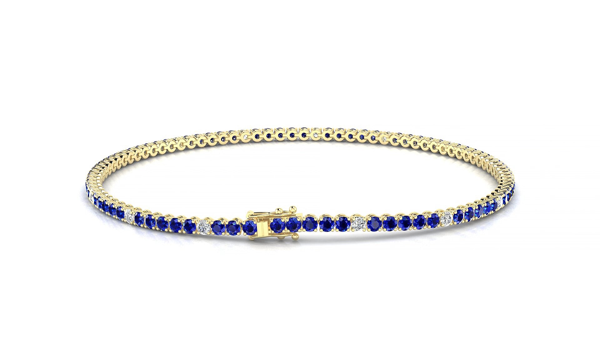 Firenze 5-1 | 18k Yellow Gold 1.7 mm Round Natural Sapphire & Diamond 15 cm Tennis Bracelet