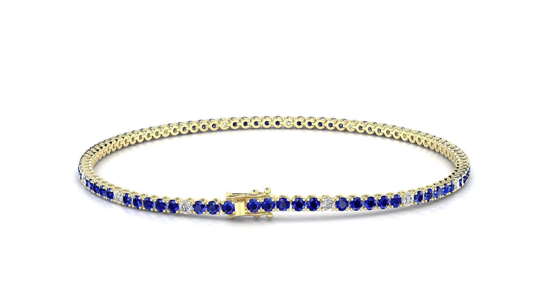 Firenze 5-1 | 18k Yellow Gold 1.7 mm Round Natural Sapphire & Diamond Tennis Bracelet