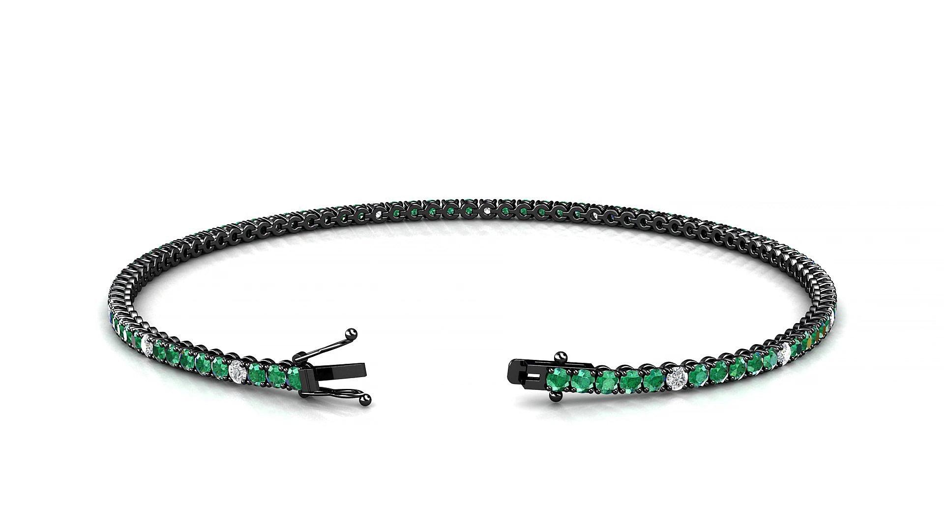Firenze 5-1 | 18k Black Gold 1.7 mm Round Natural Emerald & Diamond 16 cm Tennis Bracelet