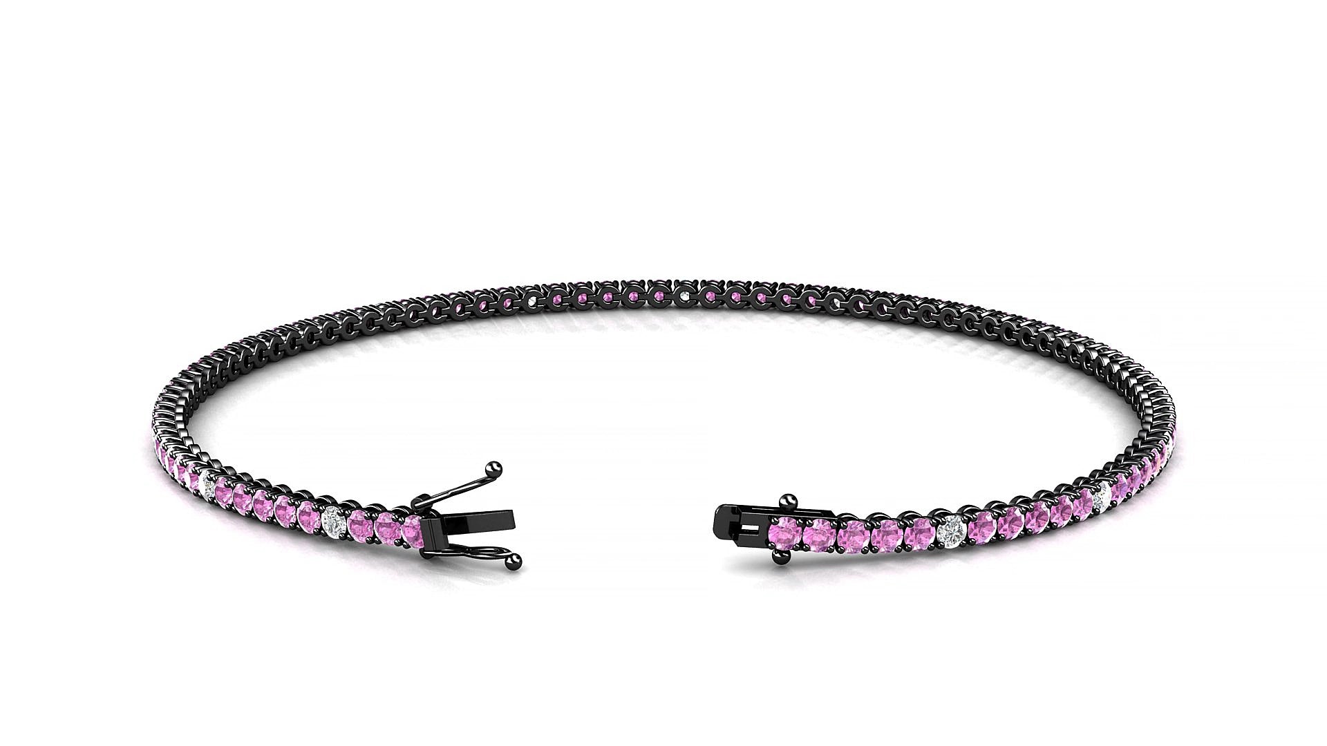 Firenze 5-1 | 18k Black Gold 1.7 mm Round Natural Pink Sapphire & Diamond 17 cm Tennis Bracelet