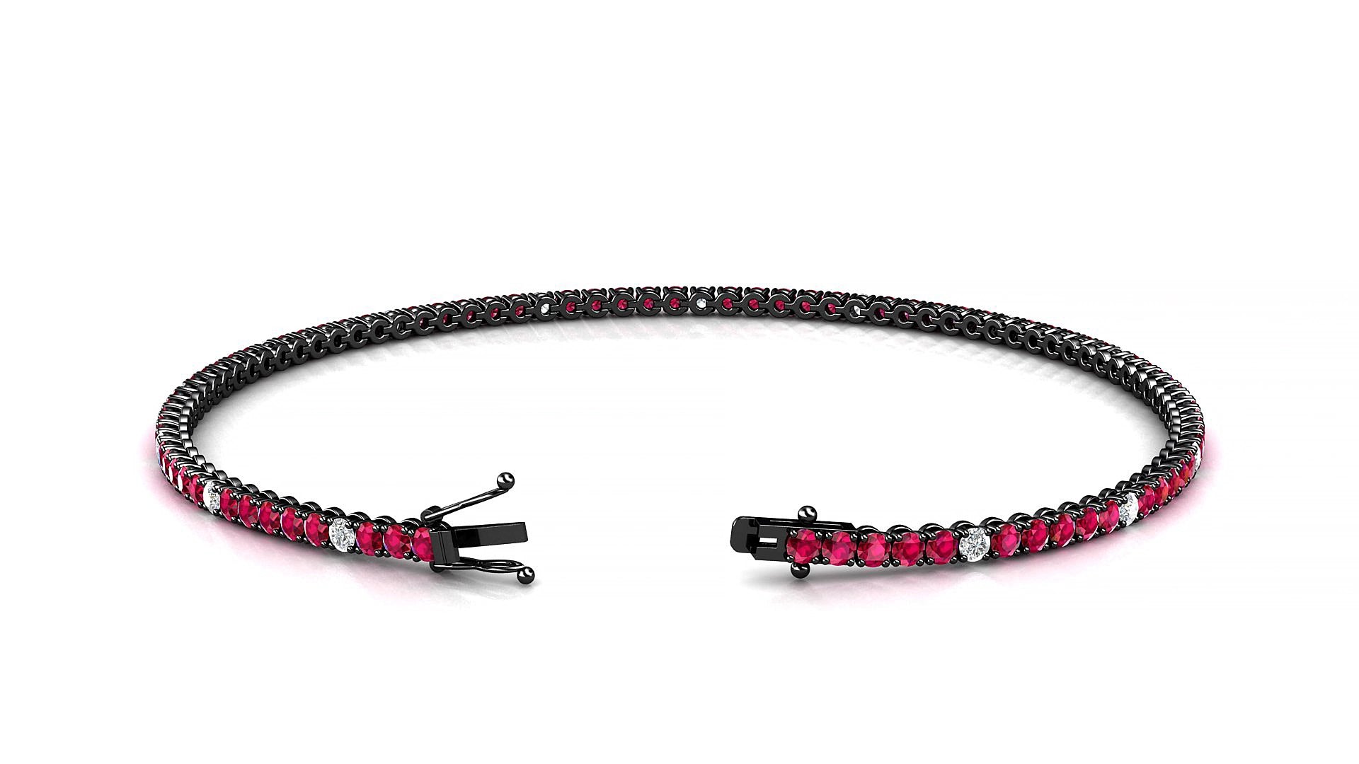 Firenze 5-1 | 18k Black Gold 1.7 mm Round Natural Ruby & Diamond 19 cm Tennis Bracelet