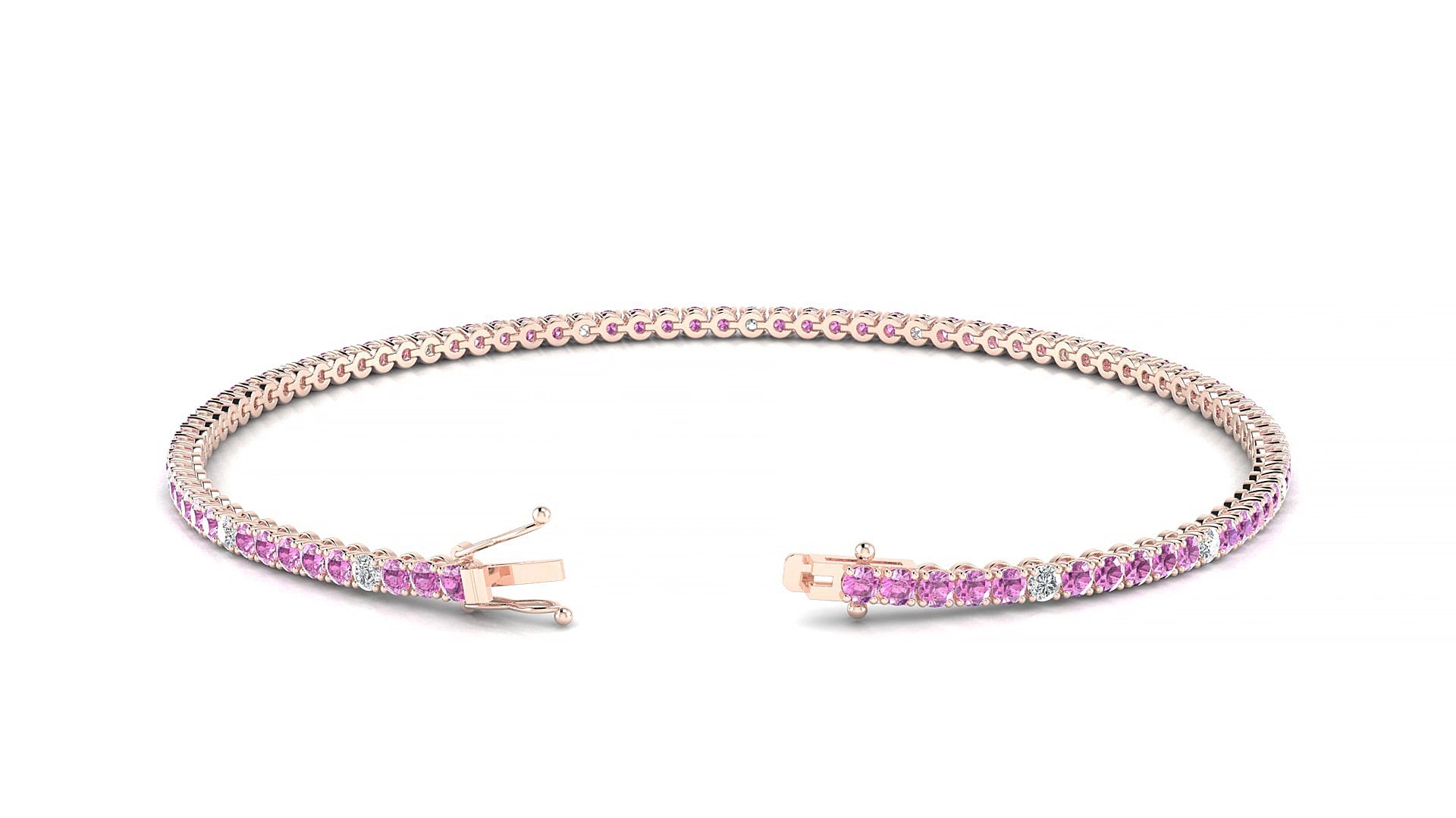 Firenze 5-1 | 18k Rose Gold 1.7 mm Round Natural Pink Sapphire & Diamond 15 cm Tennis Bracelet