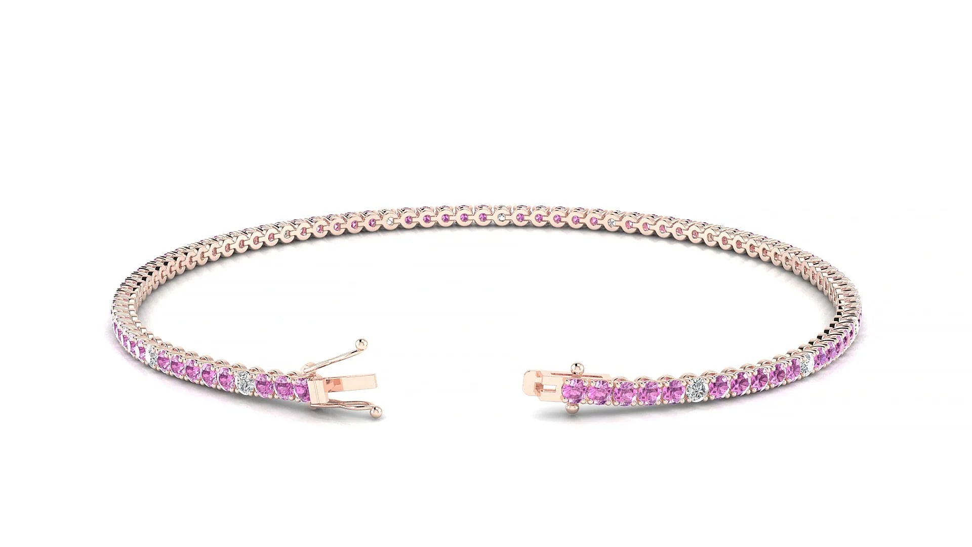 Firenze 5-1 | 18k Rose Gold 1.7 mm Round Natural Pink Sapphire & Diamond Tennis Bracelet