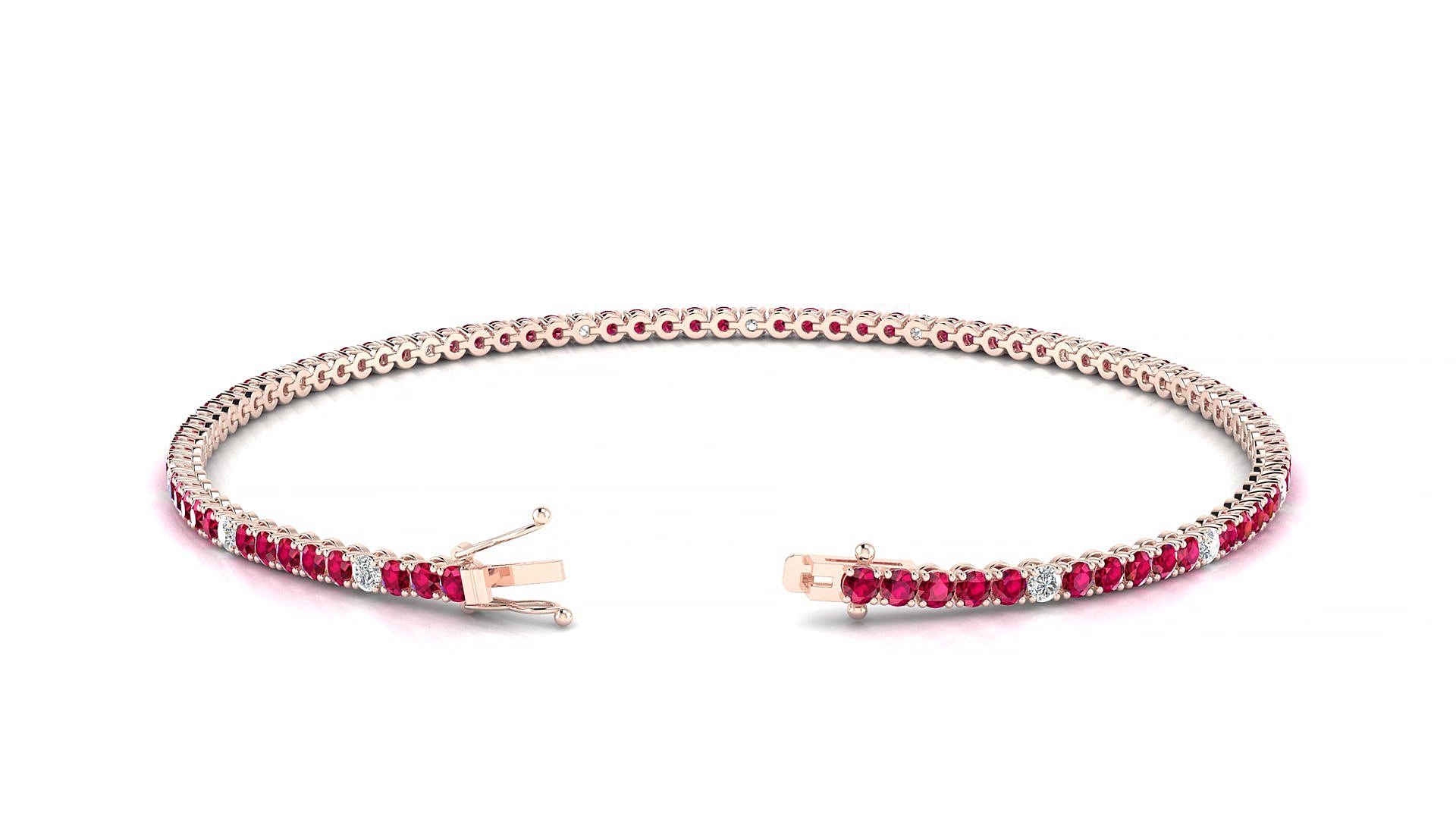 Firenze 5-1 | 18k Rose Gold 1.7 mm Round Natural Ruby & Diamond 19 cm Tennis Bracelet
