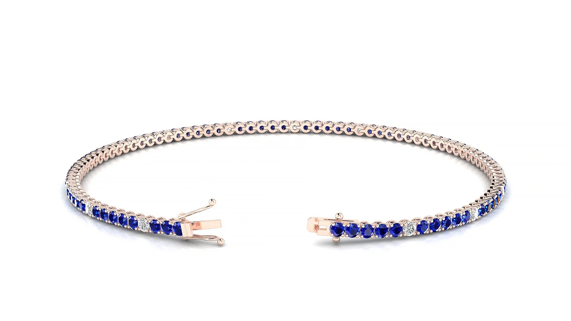 Firenze 5-1 | 18k Rose Gold 1.7 mm Round Natural Sapphire & Diamond Tennis Bracelet