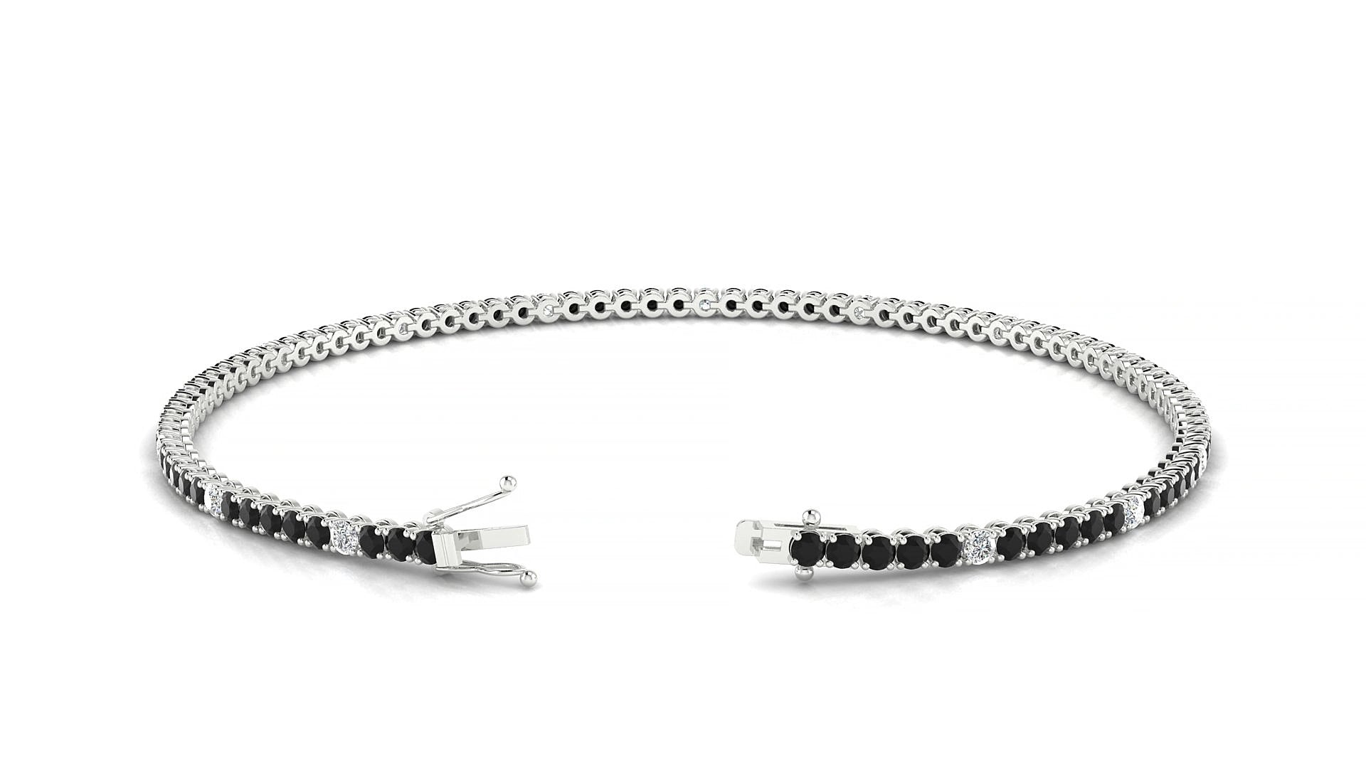 Firenze 5-1 | 18k White Gold 1.7 mm Round Natural Black Diamond & Diamond 15 cm Tennis Bracelet