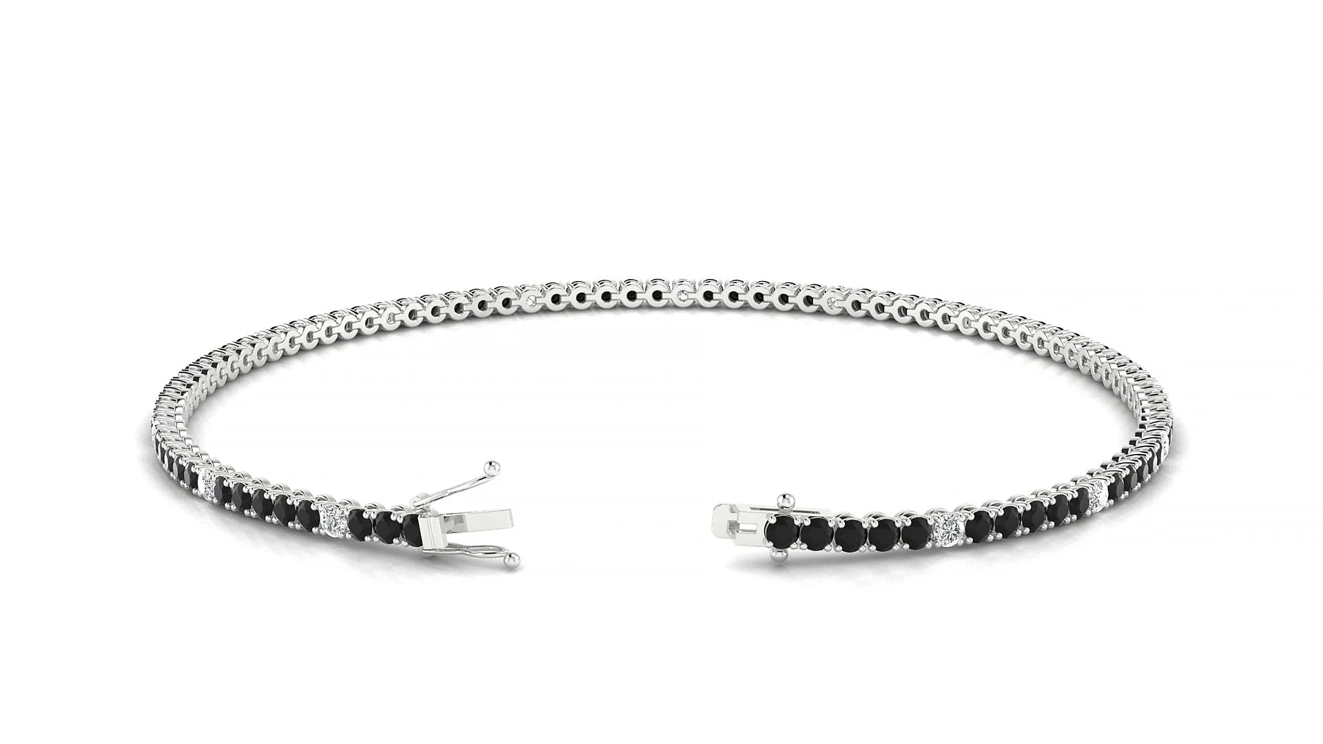 Firenze 5-1 | 18k White Gold 1.7 mm Round Natural Black Diamond & Diamond Tennis Bracelet
