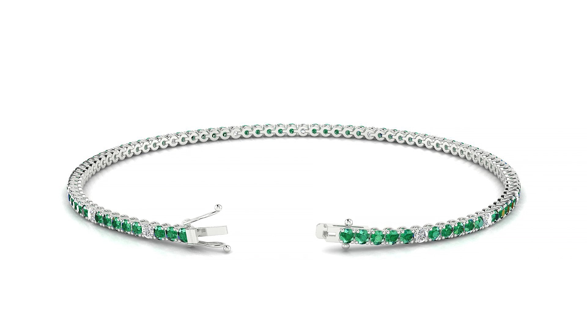 Firenze 5-1 | 18k White Gold 1.7 mm Round Natural Emerald & Diamond 18 cm Tennis Bracelet