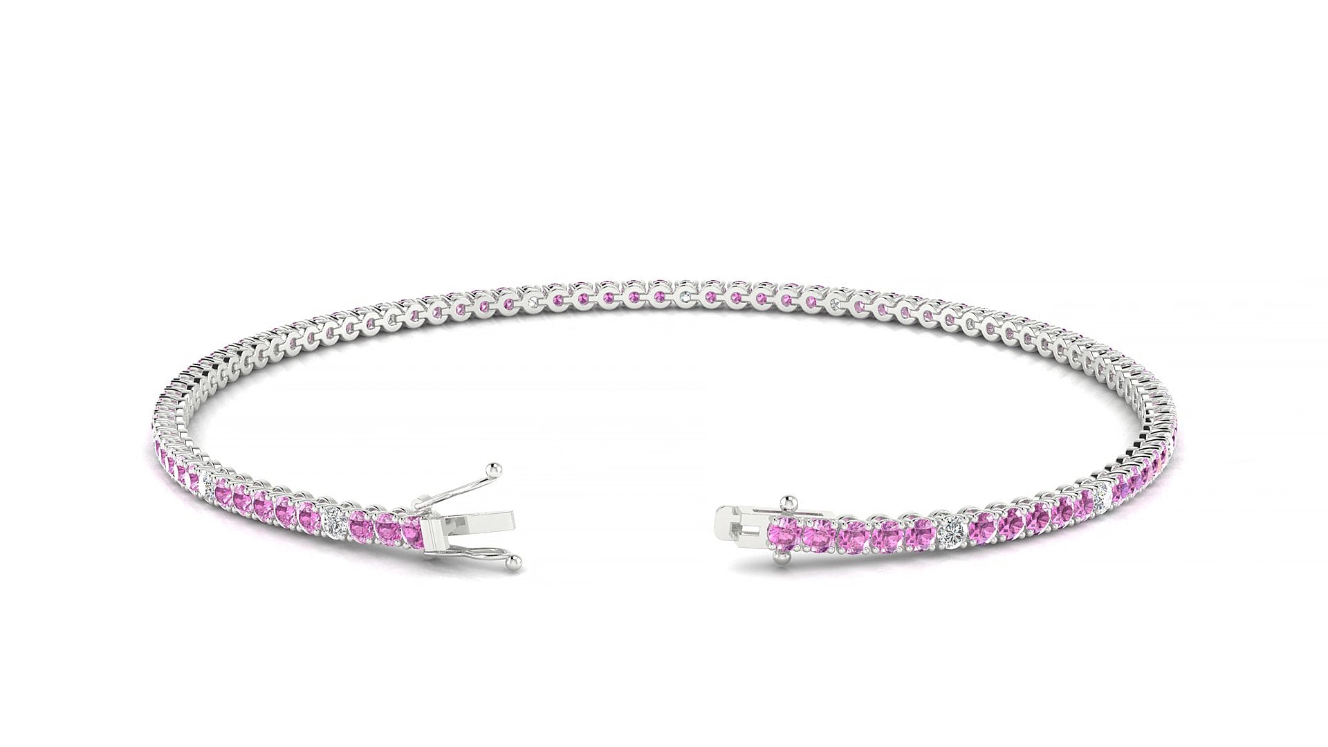 Firenze 5-1 | 18k White Gold 1.7 mm Round Natural Pink Sapphire & Diamond 17 cm Tennis Bracelet