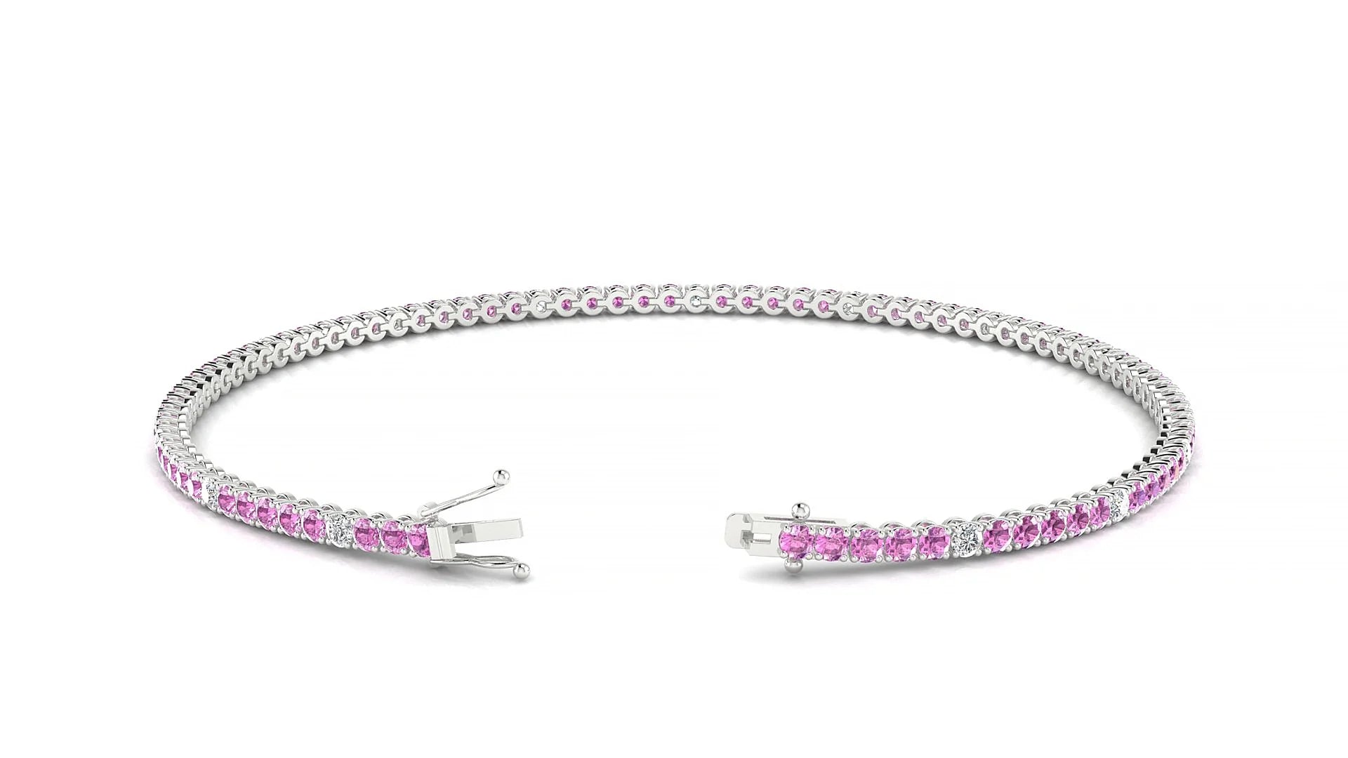 Firenze 5-1 | 18k White Gold 1.7 mm Round Natural Pink Sapphire & Diamond Tennis Bracelet